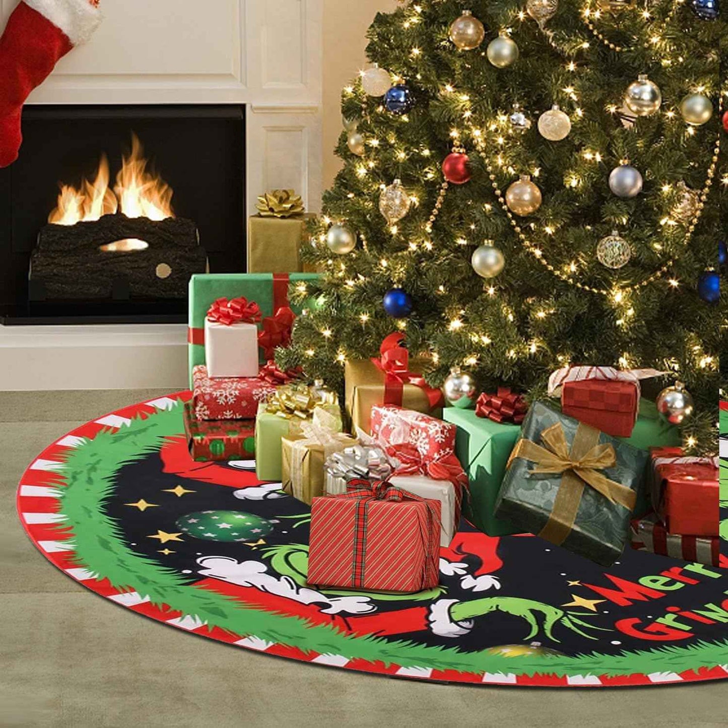 Merry Christmas Tree Skirt Collar 48 Inch, Softand Funny Farmhouse Holiday Decor Xmas Party Holiday Decoration