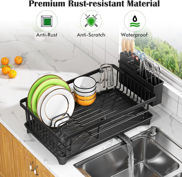 Space-Saving Dish Drying Rack for Kitchen Counters, Black