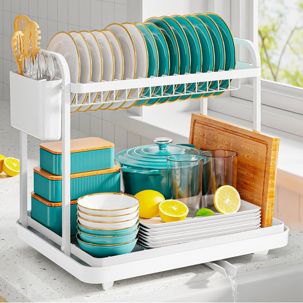 Sakugi 2-Tier Dish Drying Rack for Kitchen Counter Organization