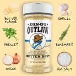 Dan-O's Outlaw Butter Dust Seasoning 6.9 oz - Sugar Free Zero Calorie Dry Spice Blend for Chicken Vegetables Popcorn