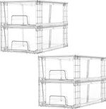 Vtopmart 4 Pack Stackable Storage Drawers, Clear Acrylic Drawer Organizers with Handles for Fridge, Bathroom, Kitchen, Undersink, Cabinet, Pantry