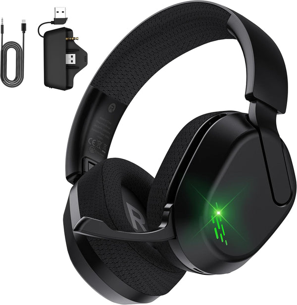 Black wireless gaming headset for Xbox Series X/S, Xbox One, PS5, PC, and Mac with Bluetooth 6.0 and flip-to-mute noise-canceling mic
