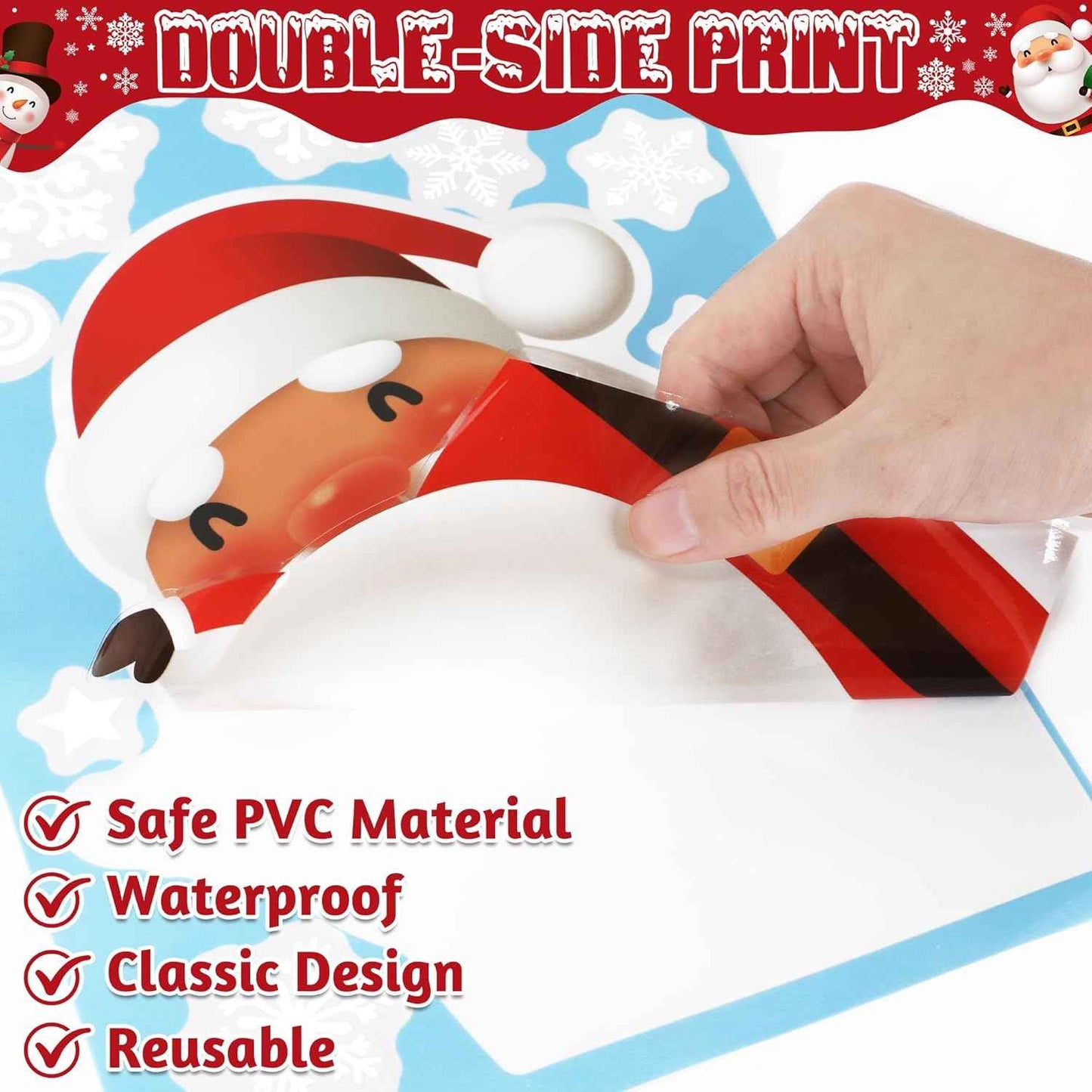 144 PCS Christmas Window Clings, Snowflake Window Clings for Stickers for Glass, Christmas Decorations Decals for Snowman Santa Claus Tree Reindeer Elf Winter Party Accessories Supplies Decor