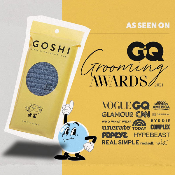 GOSHI exfoliating shower towel - rip-resistant exfoliating washcloth for all skin types - made in japan - soft and gentle