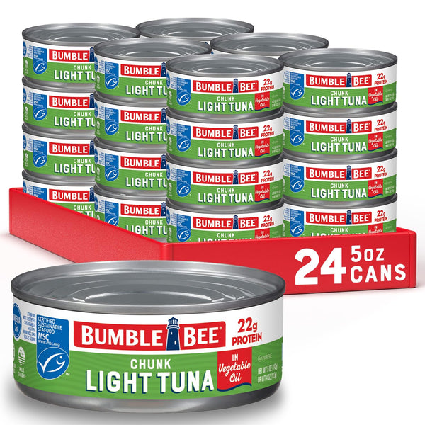 Bumble Bee Wild Caught Skipjack Tuna In Water, 5 oz Cans (Pack of 24) - Low Carb, Gluten Free, Kosher