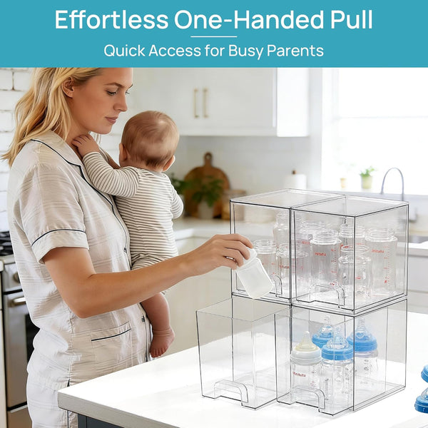 Vtopmart 7.6" Clear Stackable Storage Drawers, 4 Pack Plastic Organizers for Home Organization