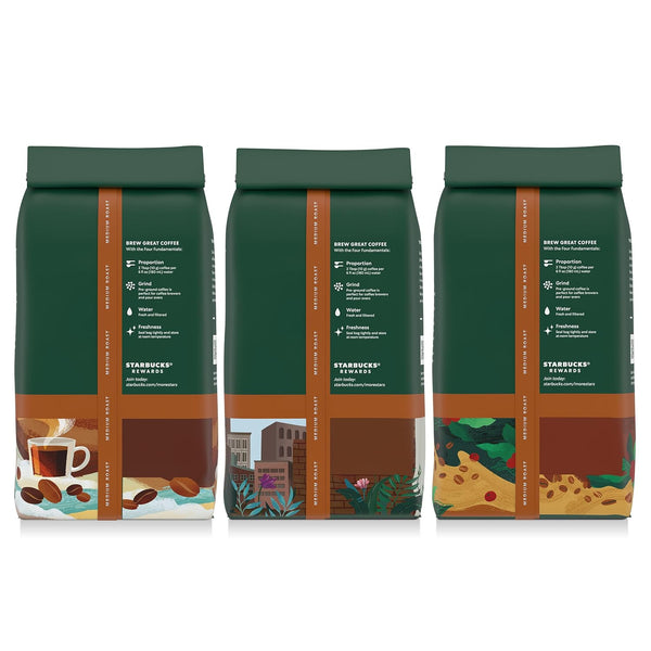 Starbucks Ground Coffee, Medium Roast, Variety Pack, Three 12 oz Bags