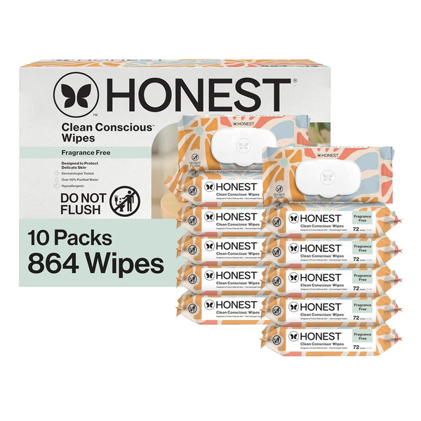 Honest Company Hypoallergenic Baby Wipes for Sensitive Skin, Fragrance-Free, 576 Count (6 Packs of 96)