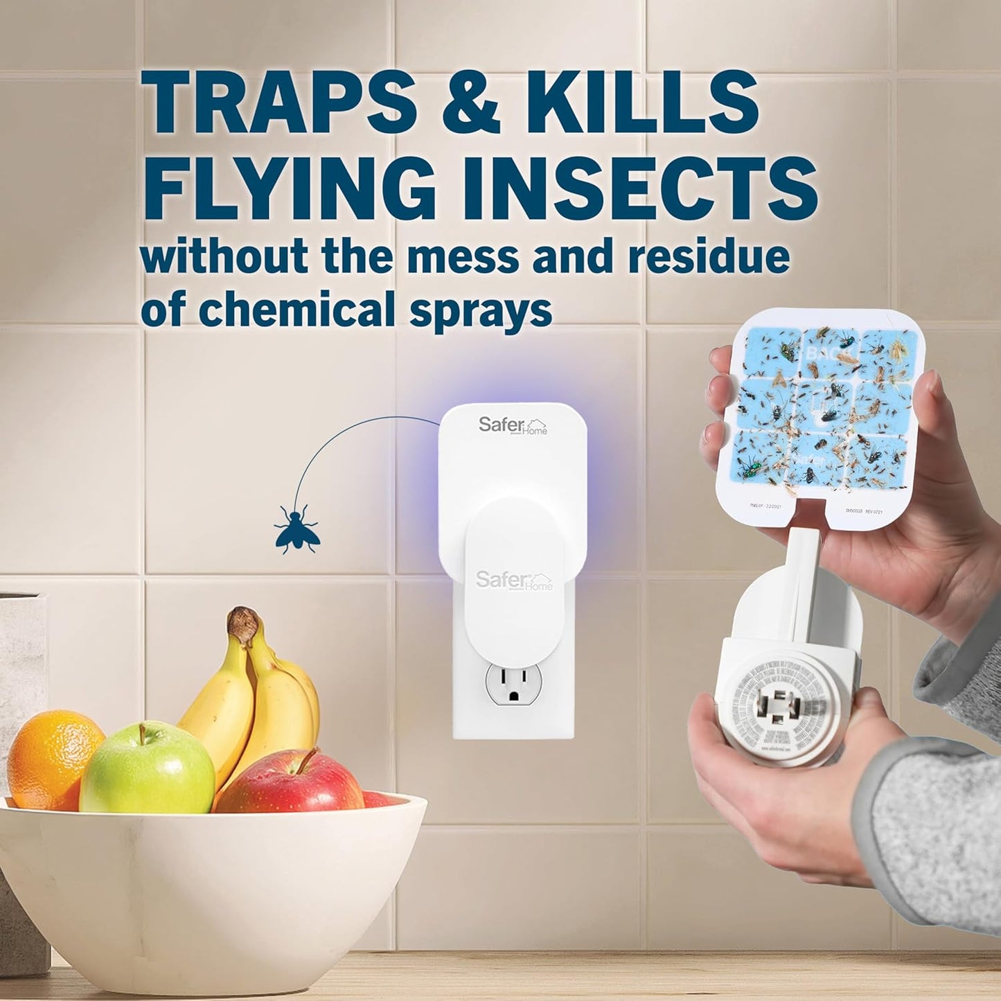 Safer Home Indoor Plug-In Fly Trap - SH502 - Effective Fruit Fly Traps for Indoors, Gnat Traps for House Indoor, 400 Sq Ft Protection - Style: 1 Device + 2 Glue Cards