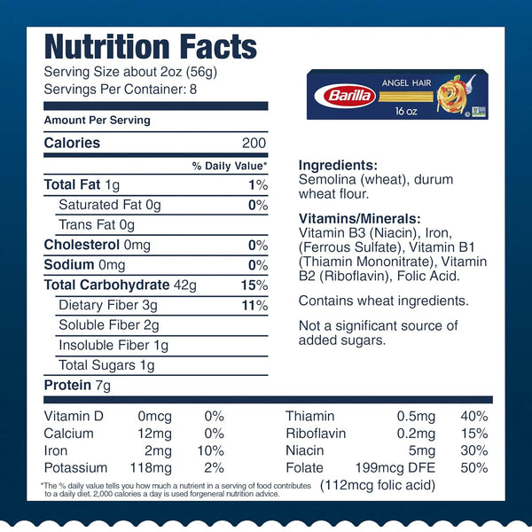 Barilla Non-GMO Durum Wheat Semolina Angel Hair Pasta, 16 oz, Kosher Certified Box