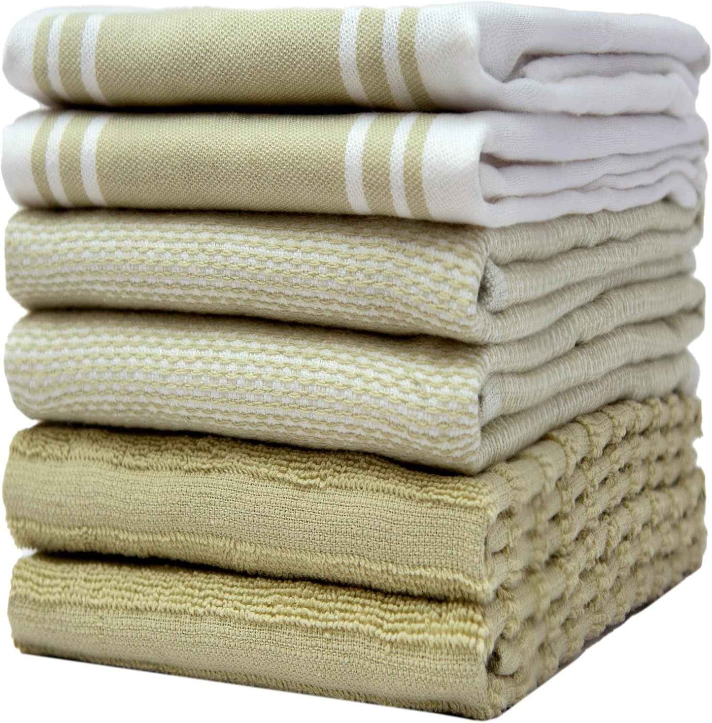 Premium Kitchen Towels (20”x 28”, 6 Pack) | Large Cotton Kitchen Hand Towel | Flat & Terry Dish Cloths | Highly Absorbent Tea Towels Set with Hanging Loop | Gray