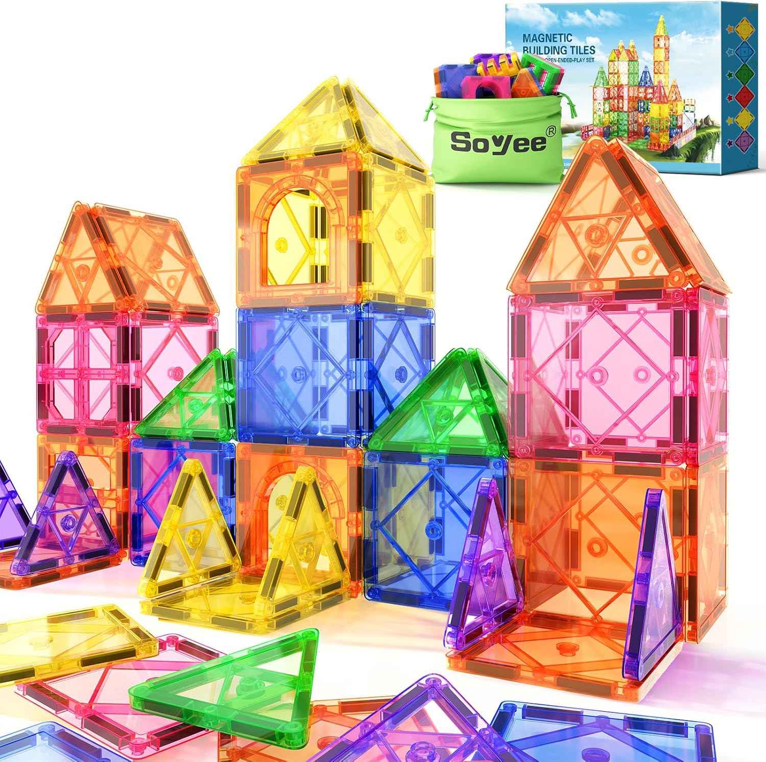 Soyee Magnetic Tiles Toddler Toys Magnetic Building Blocks for Kids Ages 3-12 STEM Educational Toys for Girls & Boys Sensory Play for Preschool Learning Birthday Toddler Xmas Gifts