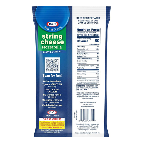 Kraft String Cheese Mozzarella Cheese Snacks (12 ct Sticks)
