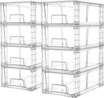 Vtopmart 4 Pack Stackable Storage Drawers,Clear Acrylic Drawer Organizers with Handles, Easily Assemble for Fridge, Bathroom,Kitchen Undersink,Cabinet,Pantry Organization and Storage