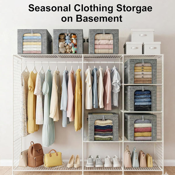 Stackable Closet Storage Bin with Metal Frame, 6-Pack, 40L Capacity