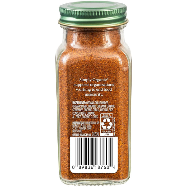 Simply Organic Chili Powder Certified Organic, 2.89 oz Glass Bottle, Salt-Free, Kosher