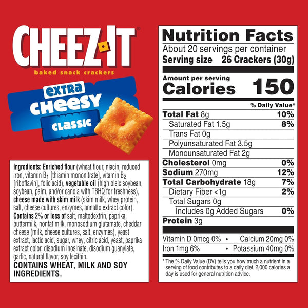 Cheez-It Cheese Crackers, Baked Snack Crackers, Family Size, 21oz Box