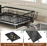 Stainless Steel Dish Rack with Cutlery Holder and Cup Holders for Kitchen Counter
