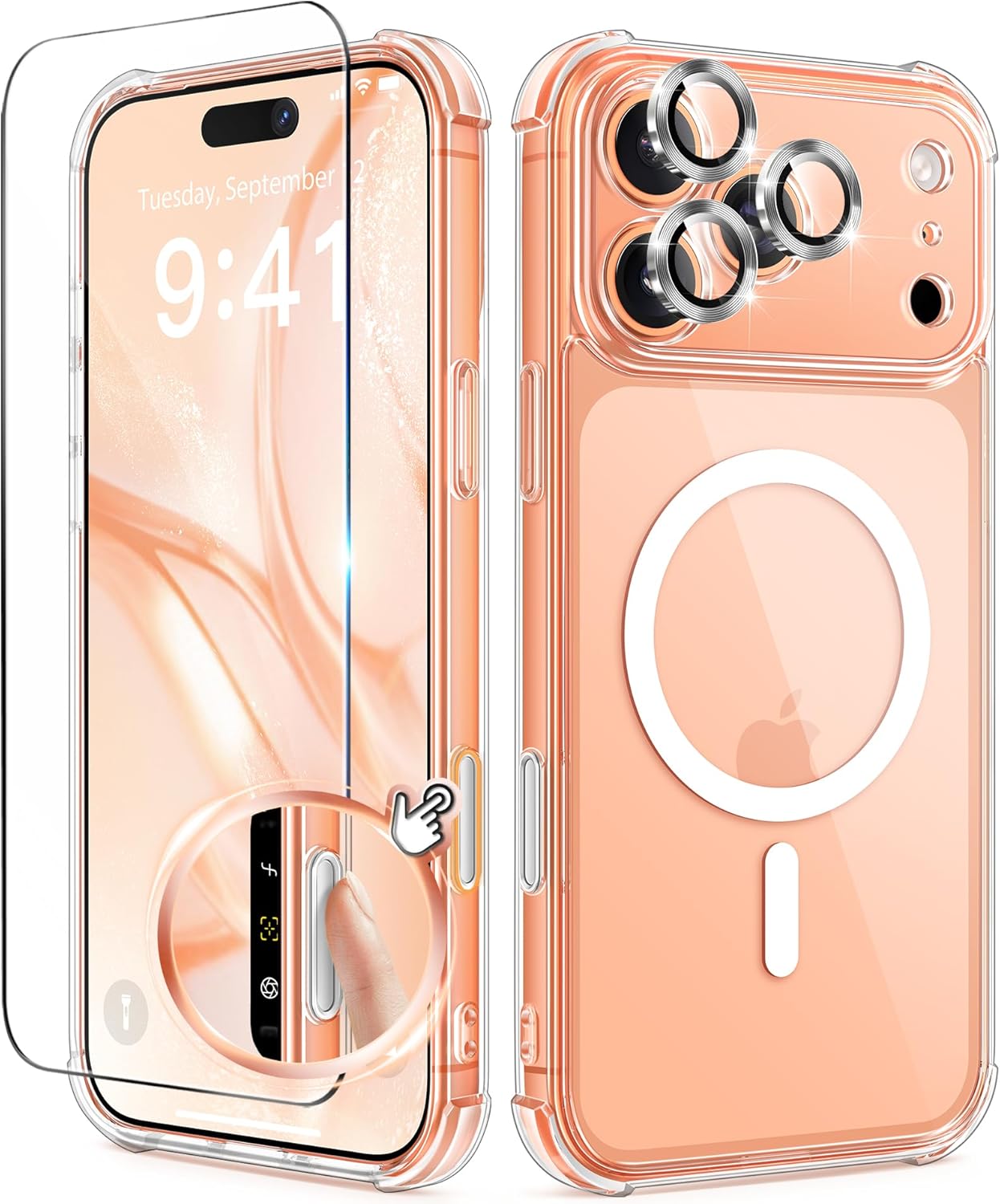 BERFY for iPhone 17 Pro Case for Women, Compatible with MagSafe, Clear Glitter Shockproof Protective Case, Anti-Yellowing, with Screen Protector & 3 Diamond Camera Lens Covers 6.3", Sparkle Clear - Rayz Mart