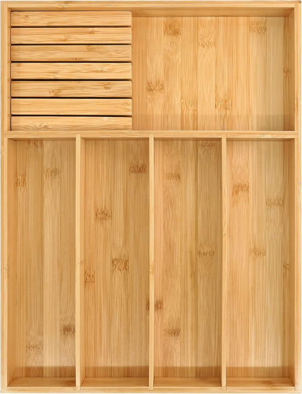 Bamboo Silverware Drawer Organizer Kitchen Utensil Storage