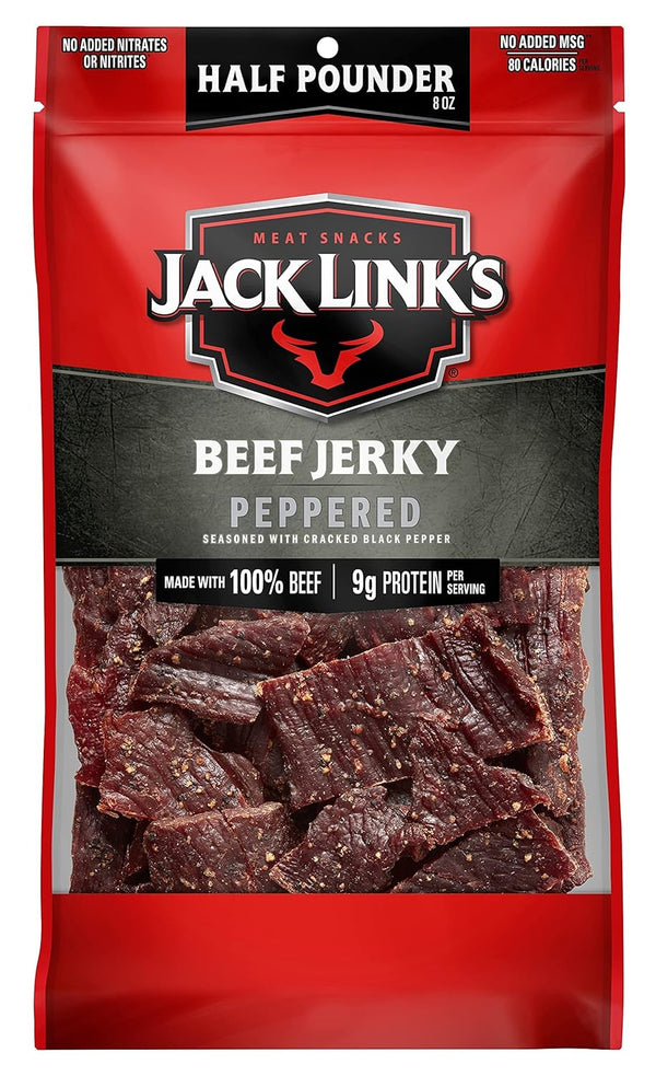Jack Link's Beef Jerky Half Pounder - Original - Made with 100% Real Beef - Ready to Eat Real Meat Protein Snacks - 10g Protein per Serving - 8 oz Large Jerky Bag