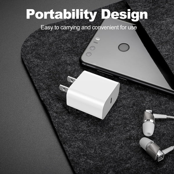 20w usb-c charger with 2 x 6ft cables for apple devices - 2 pack fast wall adapter