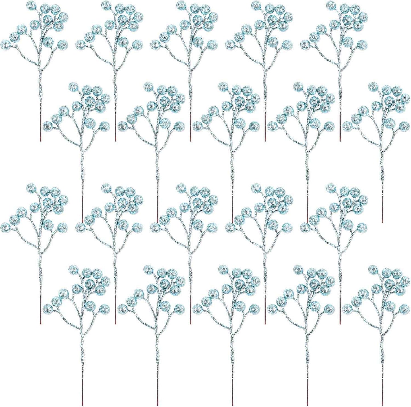 Fangoo 20 Pack 7 Inch Artificial Red Berry Picks for Christmas Tree Burgundy Red Berries Stems Holly Berry Branches Ornaments Wreath Crafts Wedding Holiday Season Winter Home Decor