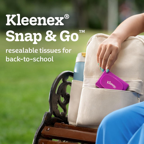 Kleenex Snap & Go Ultra Soft Facial Tissues, 4 On-the-Go Packs, 25 Tissues per Pack, 3-Ply, Packaging May Vary