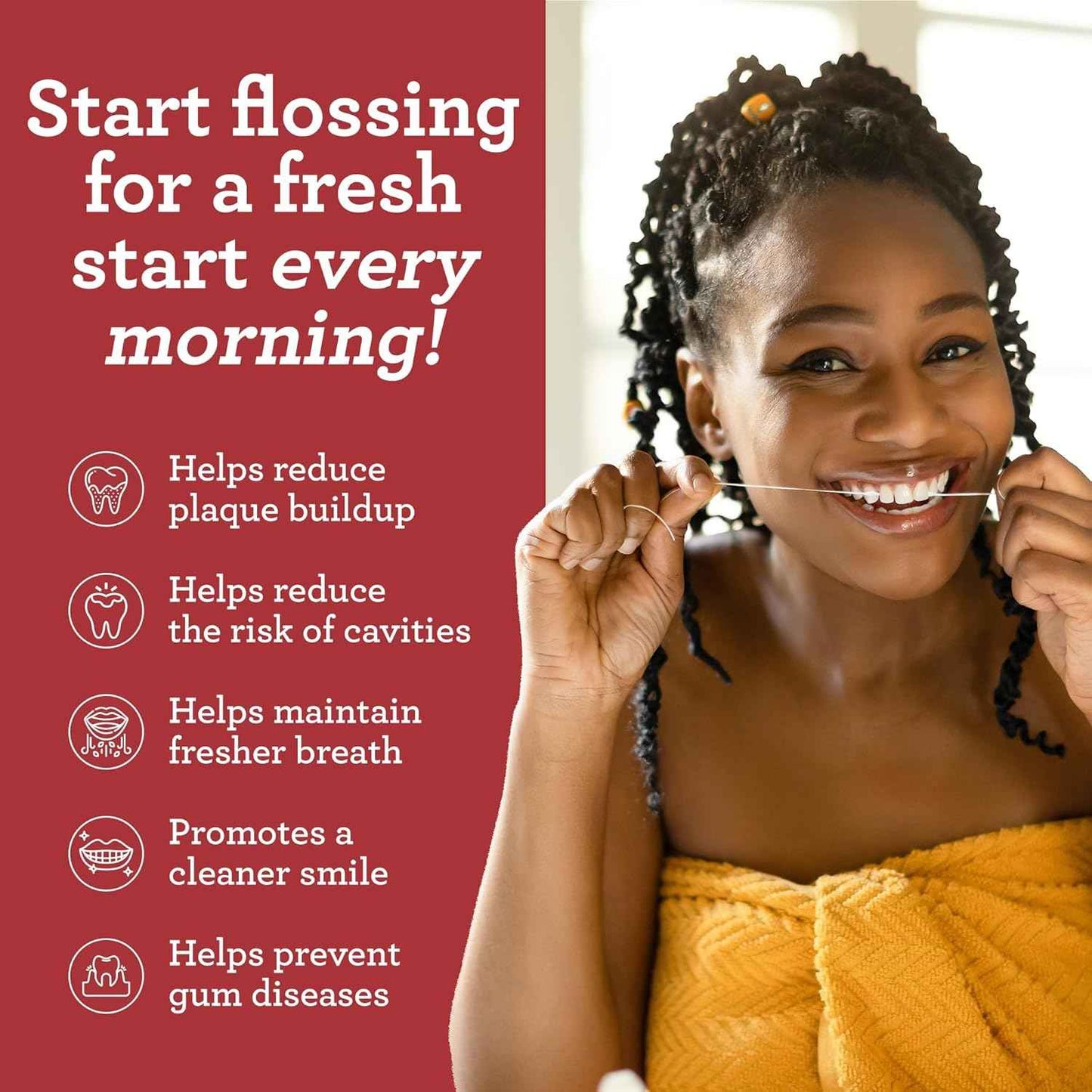 GuruNanda Expandable Waxed Dental Floss for Gentle, Deep Cleaning Wide Teeth Flossing - Cinnamon Flavor - 55 Yards