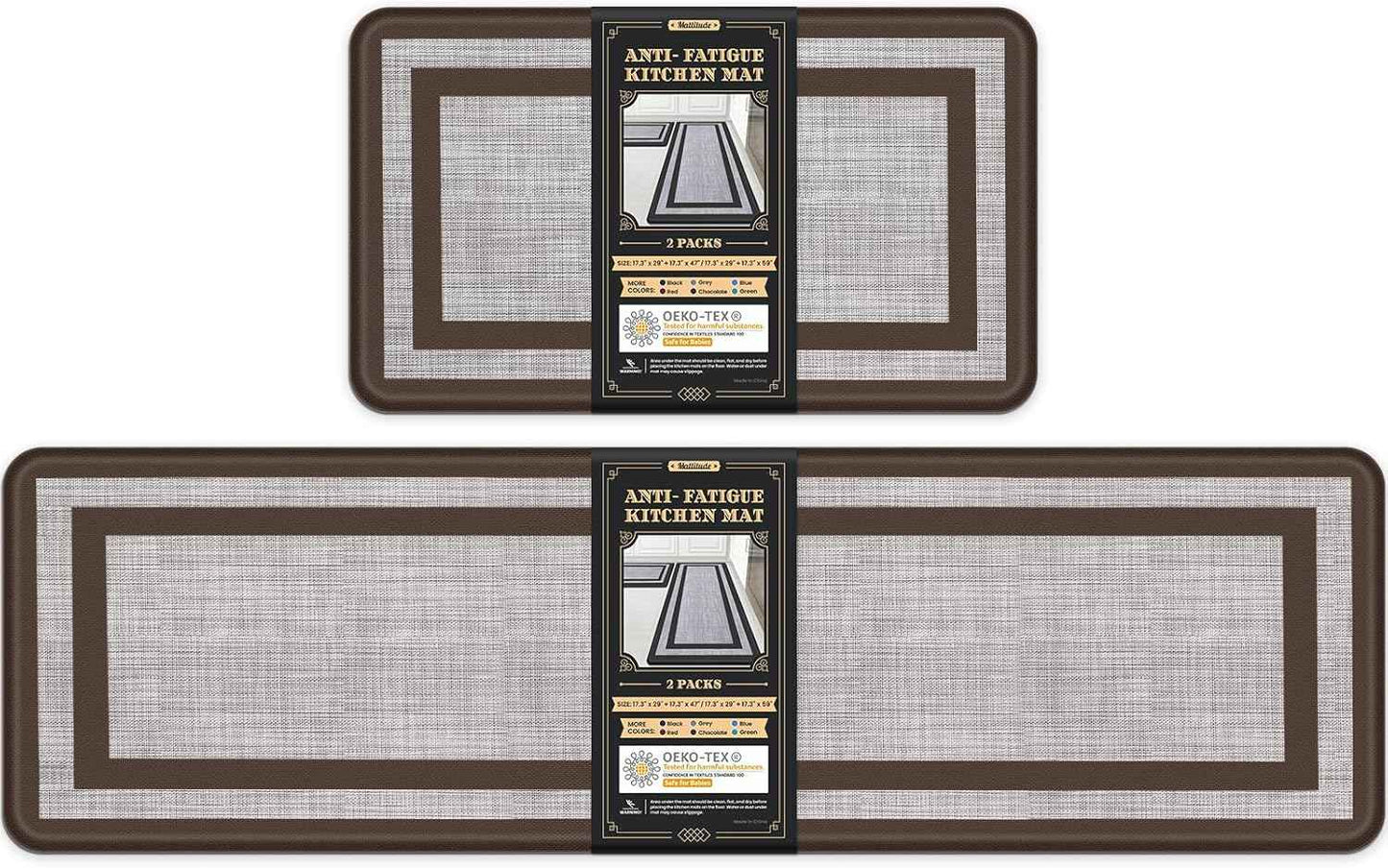 Mattitude Kitchen Mats Set of 2，Cushioned Anti-Fatigue Non-Skid Rug Sets Ergonomic Comfort Standing Mat for Kitchen, Floor, Office, Sink, Laundry, Black and Gray
