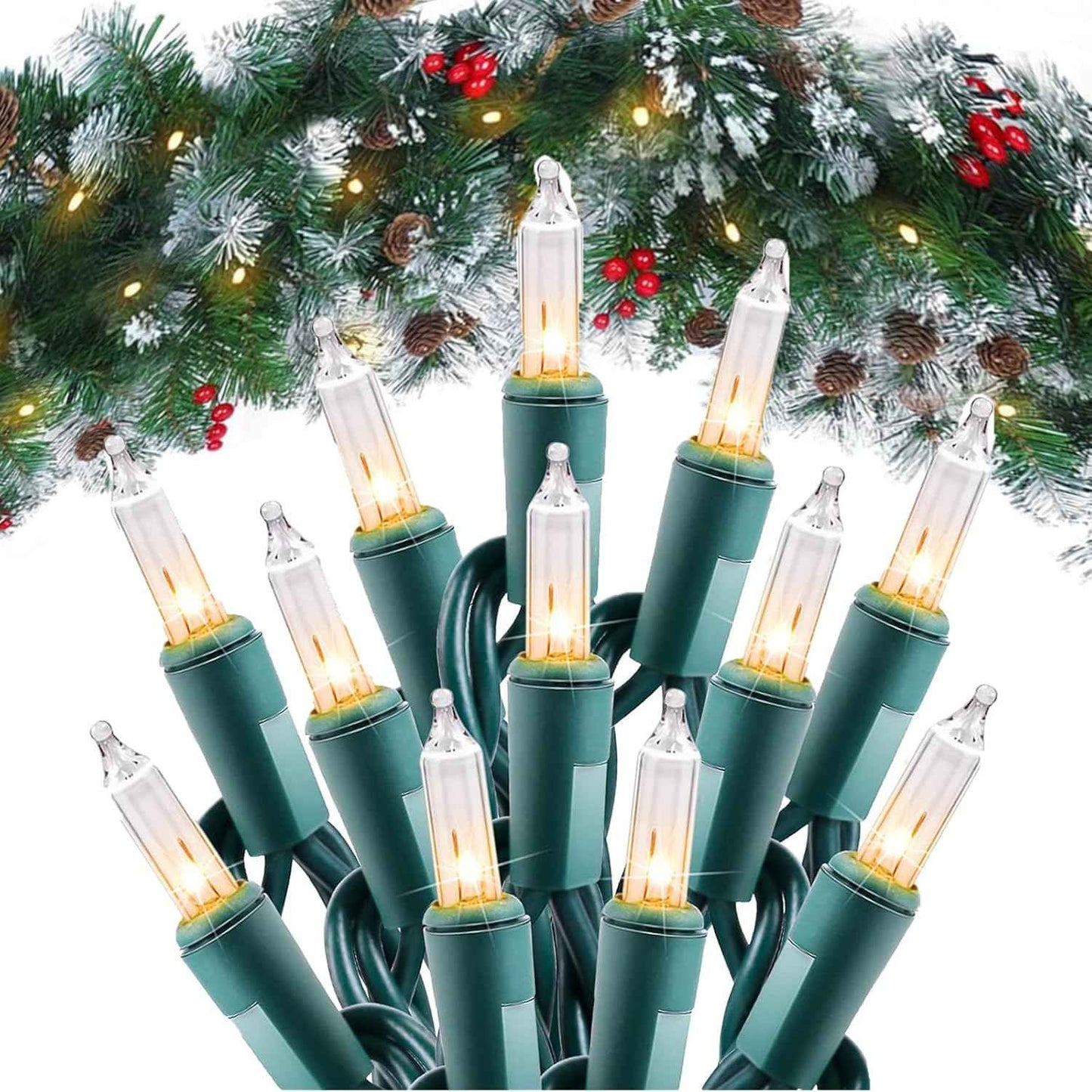 Minetom Clear Christmas Lights Set 100 Count 25 Feet Incandescent Bulb Mini String Lights for Indoor Christmas Tree Garland Birthday Wedding Party Festival Decoration, White Wire