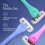 Billie 3-blade disposable razors for women - Malibu set, 3 razors, flexible head, aloe shave soap, matte rubber handle, travel ready