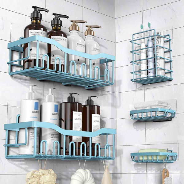 EUDELE Adhesive Shower Caddy, 5 Pack Rustproof Stainless Steel Bath Organizers With Large Capacity, No Drilling Shelves for Bathroom Storage & Home Decor