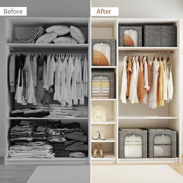 Stackable Closet Storage Bin with Metal Frame, 6-Pack, 40L Capacity