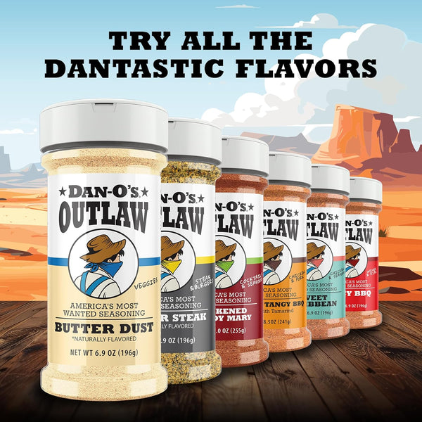 Dan-O's Outlaw Butter Dust Seasoning 6.9 oz - Sugar Free Zero Calorie Dry Spice Blend for Chicken Vegetables Popcorn
