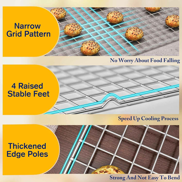 10" x 15" Heavy Duty Stainless Steel Wire Racks for Baking, Grilling, Roasting - Oven & Dishwasher Safe - Silver