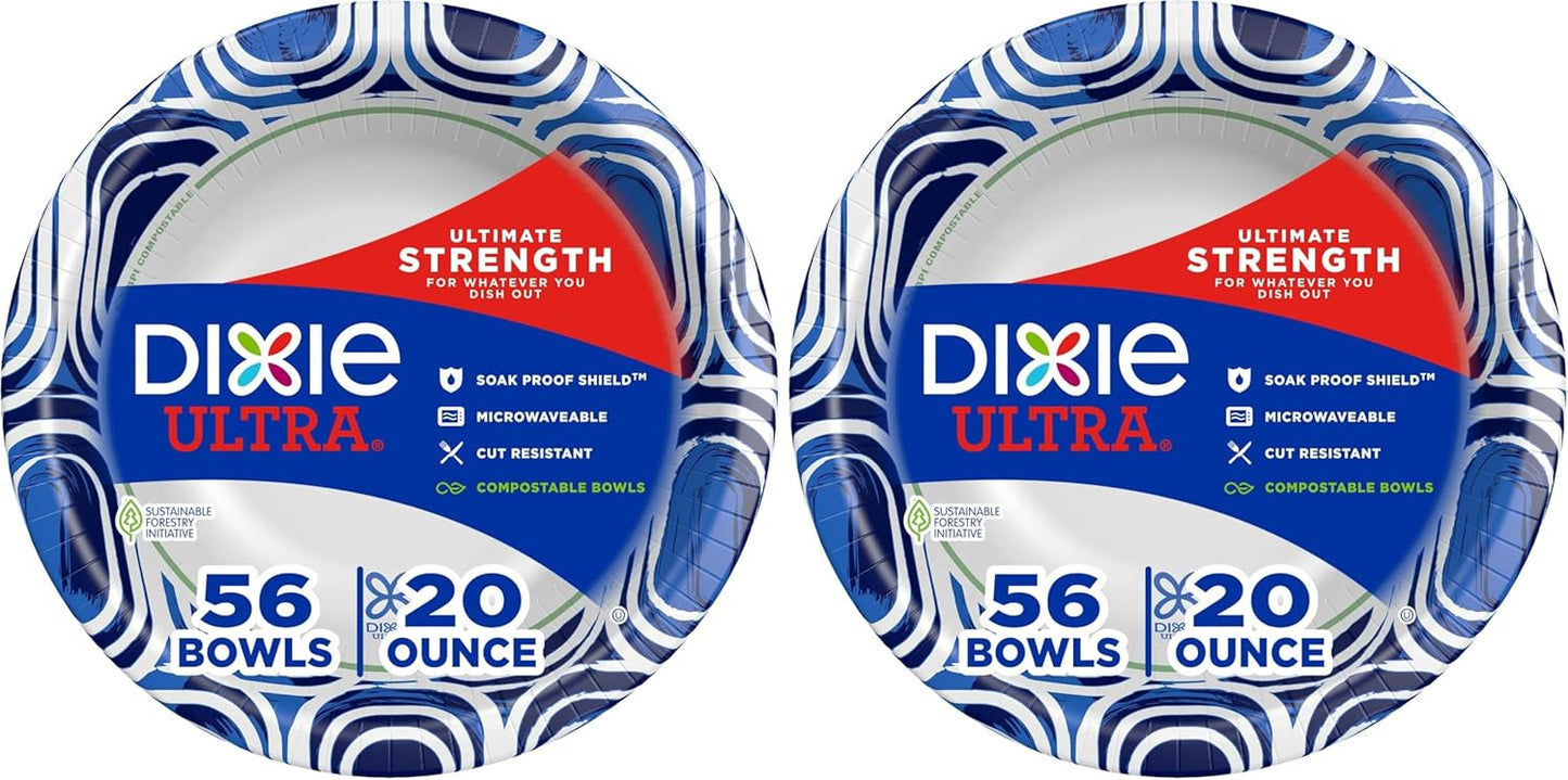 Dixie Ultra, Large Paper Bowls, 20 Oz, 26 Count (Pack of 6), Microwave Safe, Compostable, Disposable Bowls Great For Breakfast, Lunch, And Dinner Meals