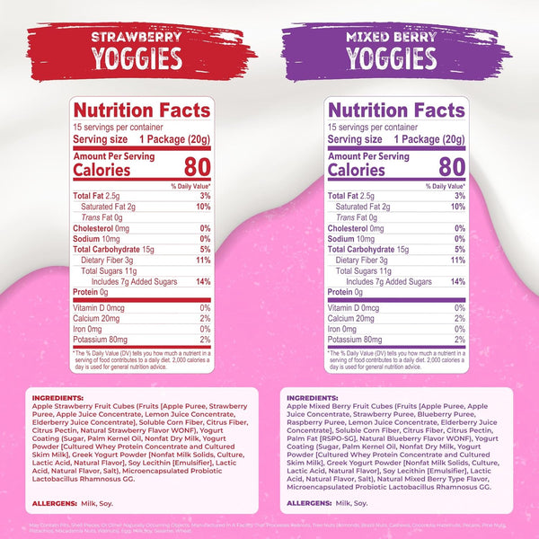 Nature's Garden Probiotic Yoggies Multi Pack, 21oz, High Fiber, Real Fruit Pieces, No Artificial Ingredients