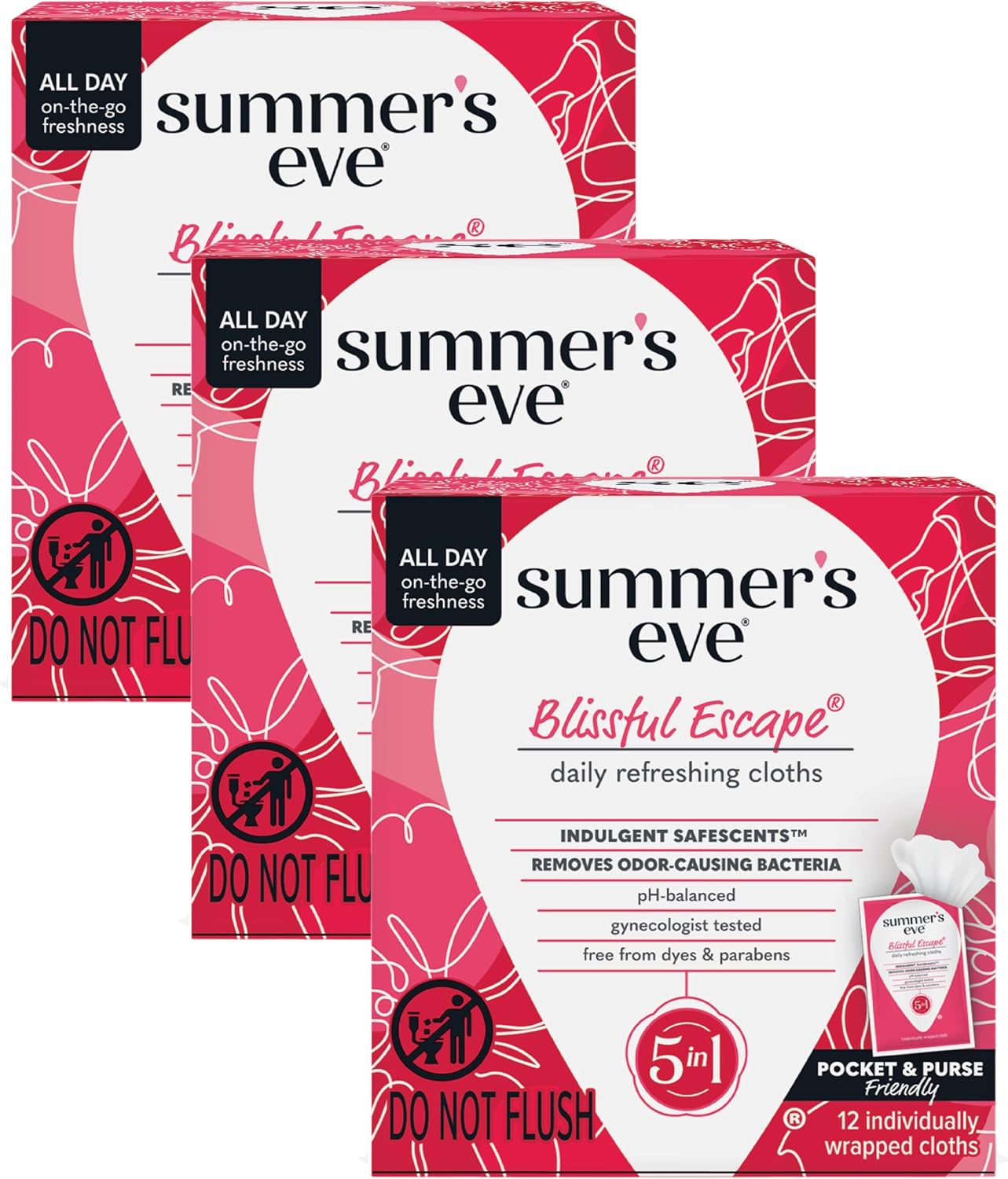 Summer's Eve Ultimate Odor Protection Daily Feminine Wipes, Gentle pH-Balanced Formula with Boric Acid Cleanses & Removes Vaginal Odor, Individually Wrapped Body Wipes, 12 Count