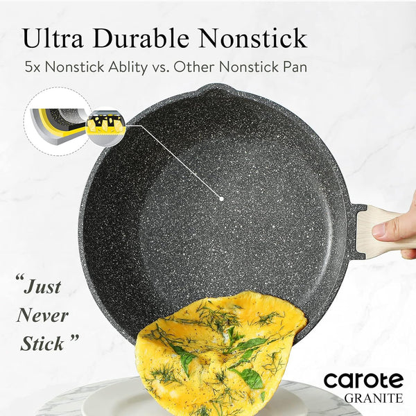 12 inch nonstick deep frying pan with lid, 5.5 qt jumbo cooker saute pan