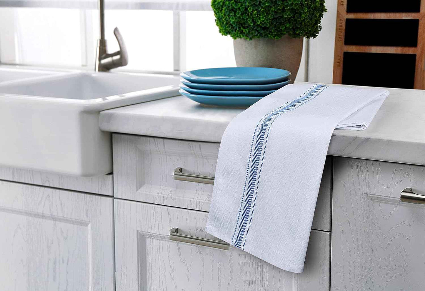 Utopia Towels Blue Dish Towels [12 Pack - 15 x 25 Inches] 100% Ring Spun Cotton Highly Absorbent & Reusable Cleaning Bar, Tea, Kitchen and Dishcloths Set - 200 GSM