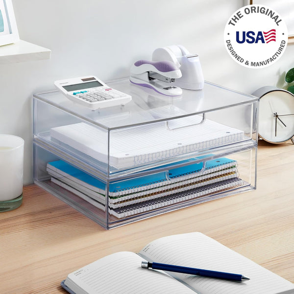 STORi STAX Plastic Stackable Organizer Drawers Set of 2 Clear Made in USA