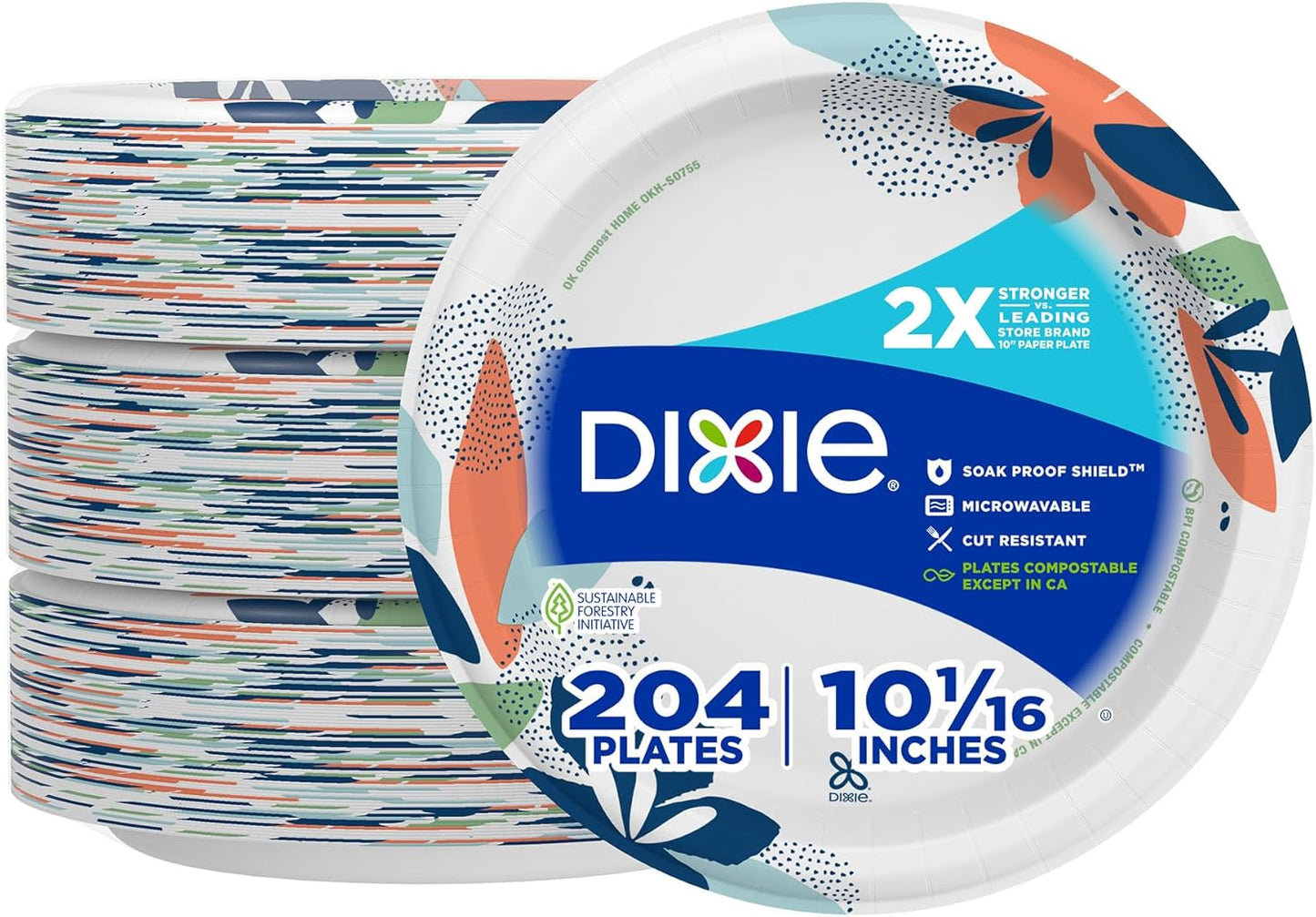 Dixie Large Paper Plates, 10 Inch, 54 Count, 2X Stronger*, Microwave-Safe, Soak-Proof, Cut Resistant, Disposable Plates For Everyday Breakfast, Lunch, & Dinner Meals