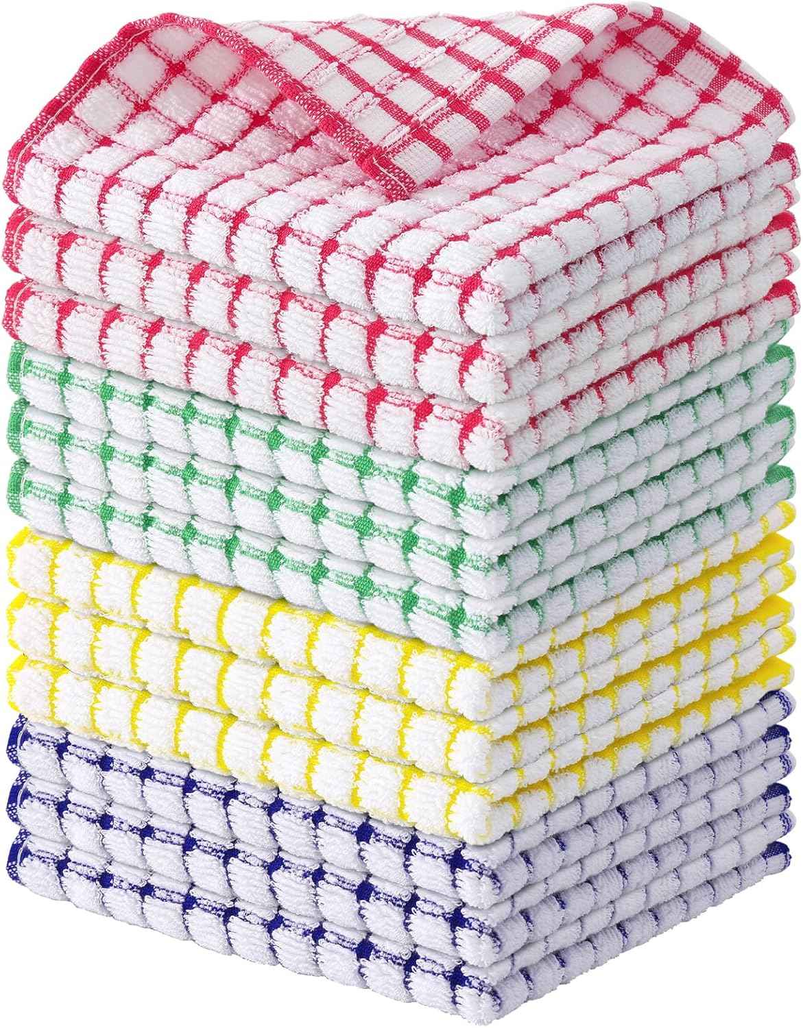 Kitinjoy Cotton 8 Pack Terry Kitchen Dish Cloths, 12 x 12 Inches Super Soft and Absorbent Dish Rags, Quick Drying Dish Towels for Washing Dishes, Mixed Color