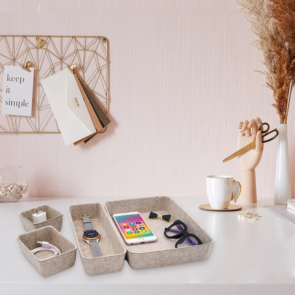 Desk Drawer Organizer Tray, 8-Piece Beige Office Storage, Nordic Minimalist Lifestyle