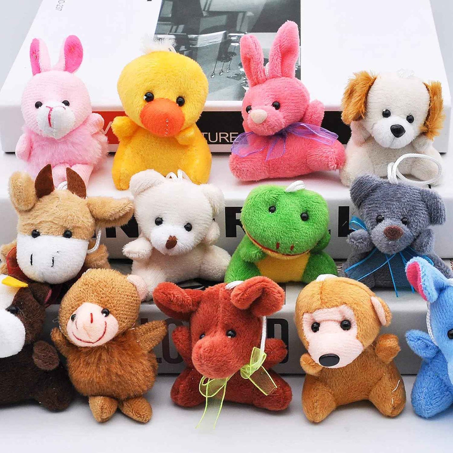 JOYIN 24 Pack Mini Animal Plush Toy Assortment (24 Units 3" Each), Animals Keychain Decoration for Kids, Small Stuffed Animal Bulk for Kids, Carnival Prizes, School Gifts, Christmas Goodie Bags