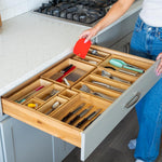 Bamboo drawer organizer boxes for kitchen, bathroom, office, and desk