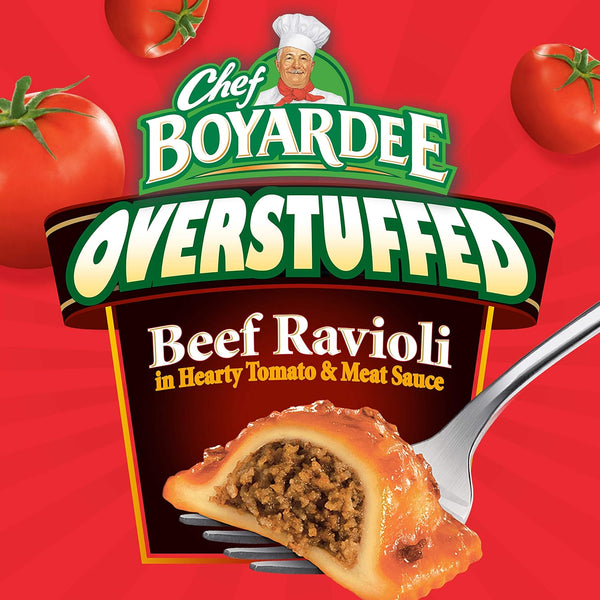 Chef Boyardee Overstuffed Beef Ravioli, 15 oz, 12 Pack, Ready-to-Eat Meals, Convenience Foods, Beef Ravioli