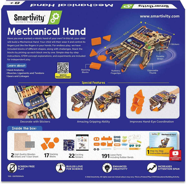 Smartivity DIY Robotic Mechanical Hand STEM Toy for Kids 8-14 Years Old | Parents Choice Award Winner I Birthday Gift for Kids | Engineering Kit for 8, 9, 10, 11, 12, 13, 14 Years Old Boys & Girls