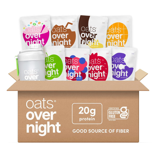 Oats Overnight Fruit Variety Pack - High Protein, High Fiber Breakfast Protein Shake - Gluten Free Oatmeal, Non GMO High Protein Oatmeal - Fruity Cereal, Chocolate Covered Banana & More (8 Pack)
